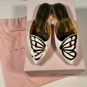 NIB Sophia Webster White and Gold Butterfly Slip On Shoes